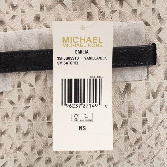 NWT Michael Kors Emilia Small Logo-Print Coated Canvas Satchel in Vanilla/Black - Picture 12 of 12